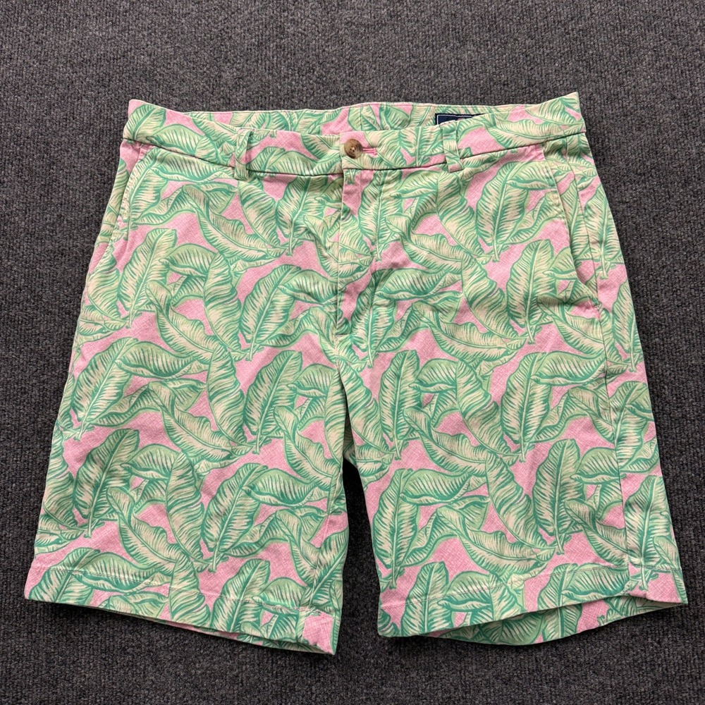Vineyard Vines Breaker Short Mens 34 Pink Green Palm Leaf Chino Shorts READ - Picture 2 of 15
